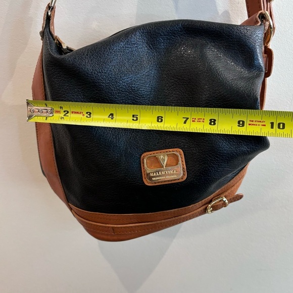 VALENTINA Shoulder Bag 2 Toned Leather Slouchy Zipper Closure Multiple Pockets - Picture 3 of 16